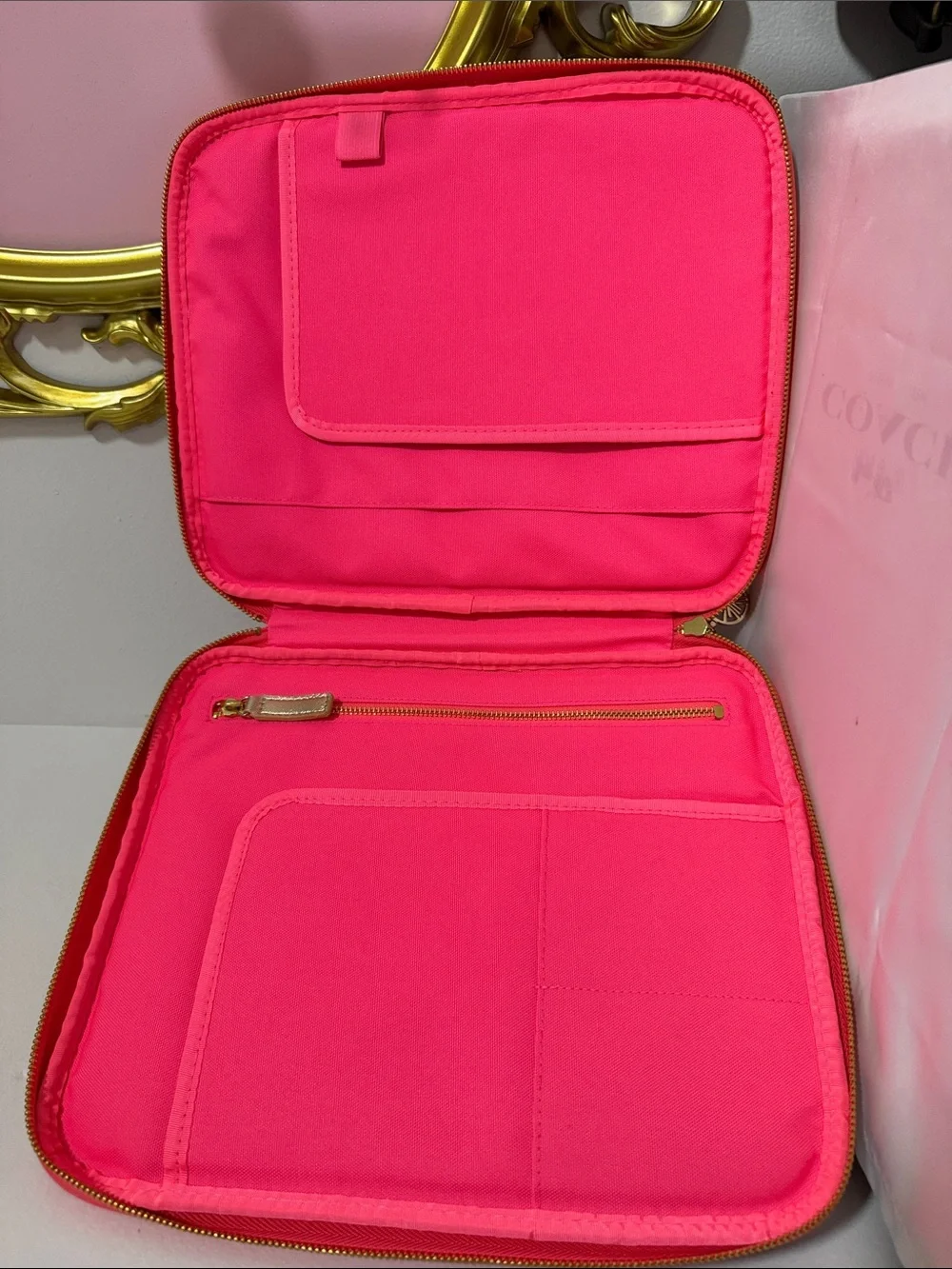 Lilly Pulitzer Pink & Blue Floral Cosmetic Case with Gold Plaque